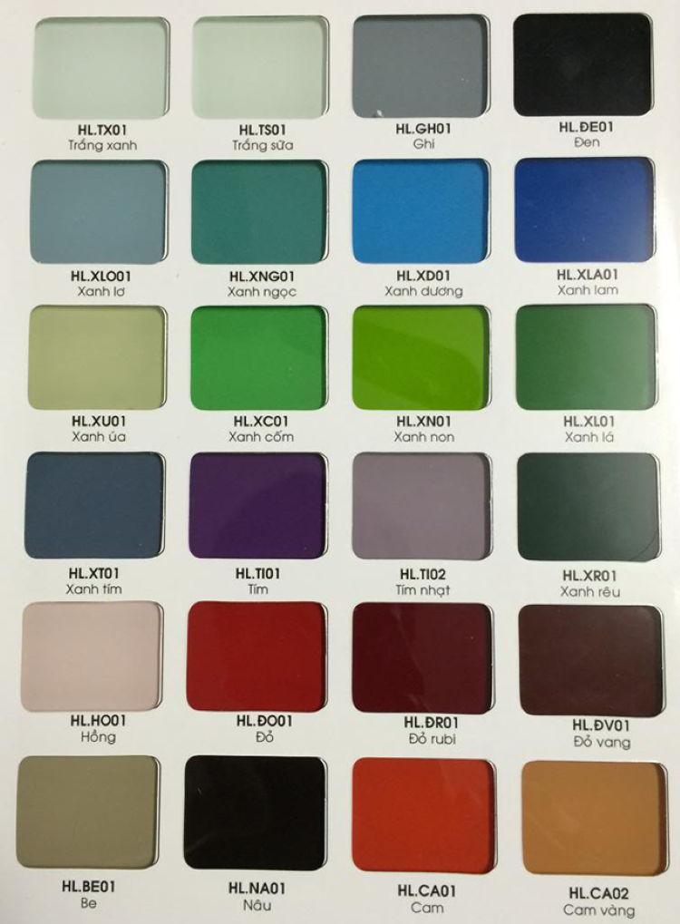 Bảng tổng hợp tất cả bảng màu của kính ốp bếp