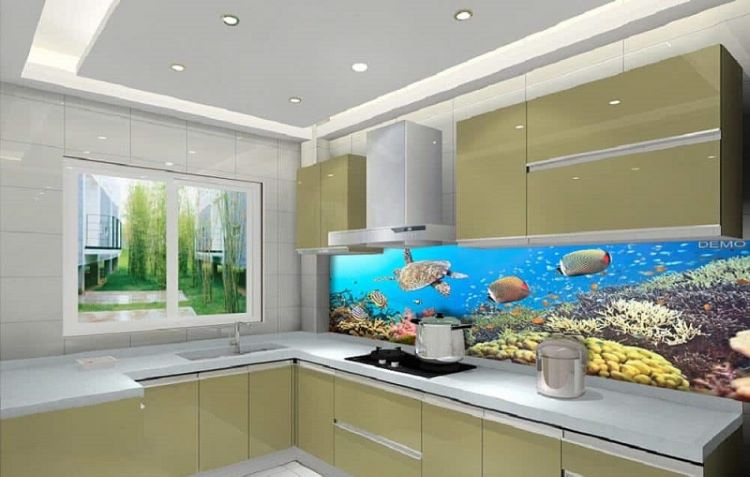 Mẫu tranh kính 3D ốp bếp đại dương biển cả