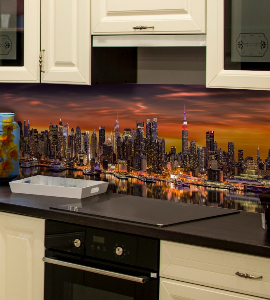 mẫu kính ốp bếp 3D họa tiết thành phố